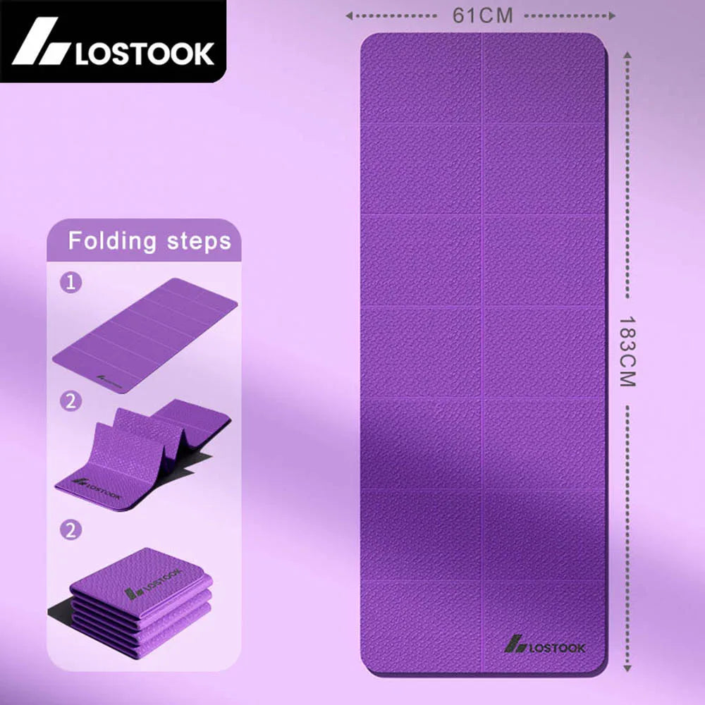 Tapete de Yoga TPE 4 mm Dobrável para Viagem e Treino em Casa