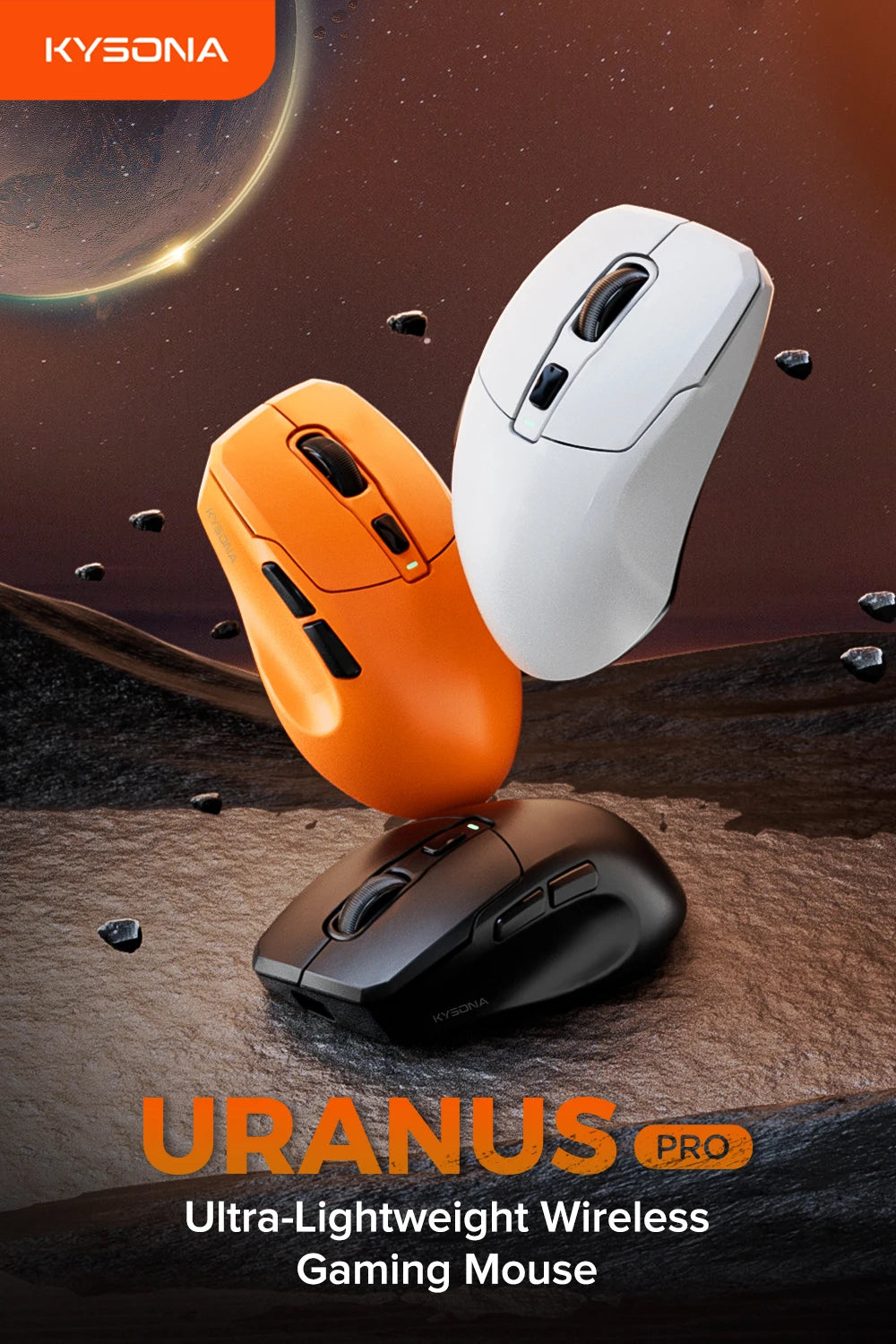 KYSONA Uranus PRO Wireless Gaming Mouse Ergonomic Mouse PAW3395 54g 8KHz Polling Rate 26000DPI For Right Big Hand PC Gamer