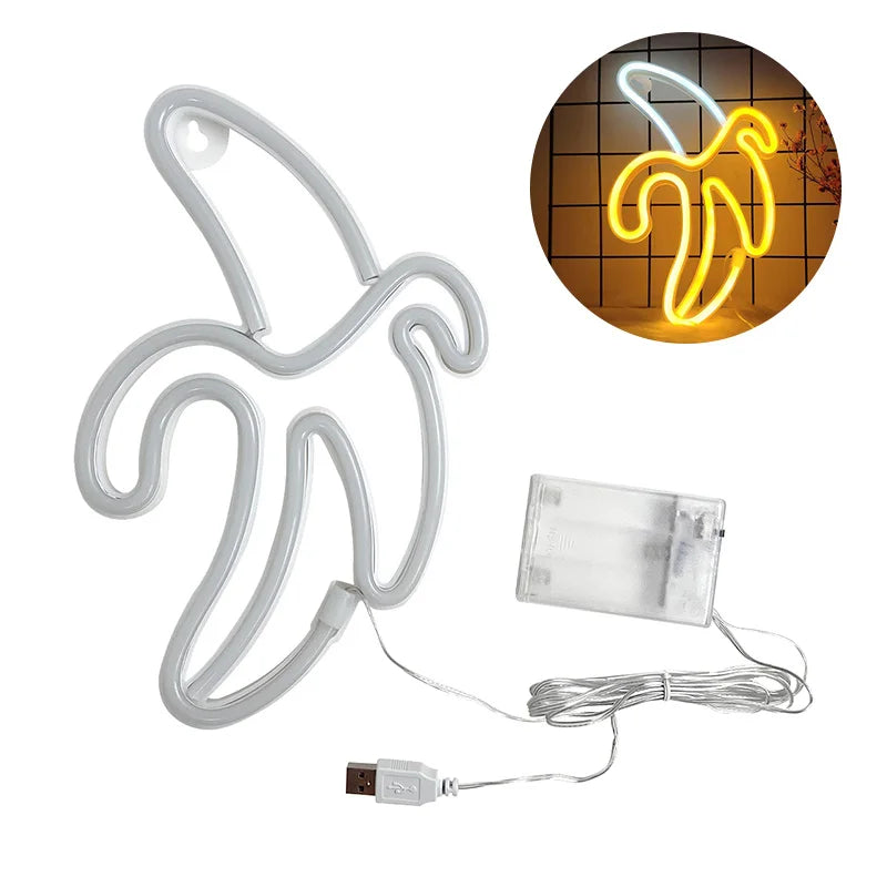 Banana USB Neon Sign LED Night Light for Bedroom, Wedding, Birthday Party, Game Room Wall Decor. Wall Decoration with USB & Battery Power.