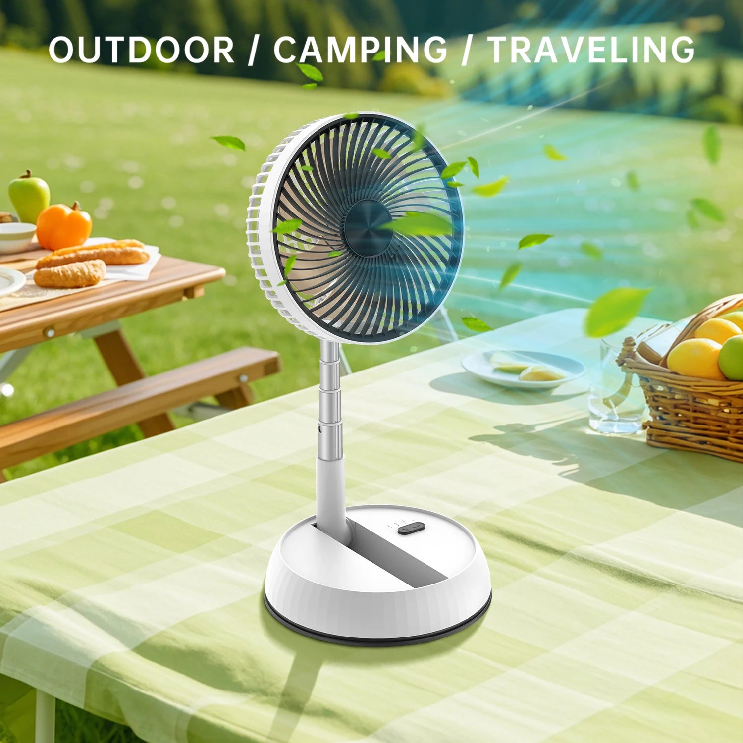Portable Oscillating Standing Fan with Remote Controller Foldable Desk Fan Rechargeable Battery Powered Pedestal Fan for Camping