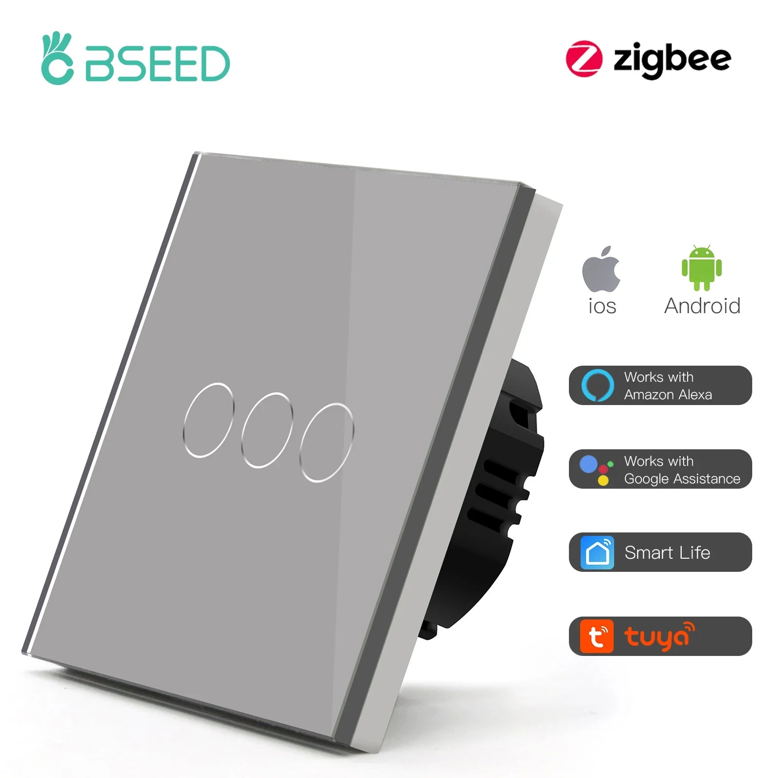 BSEED Zigbee Touch Switch — 1/2/3 Gang Smart Tuya Sem Neutro