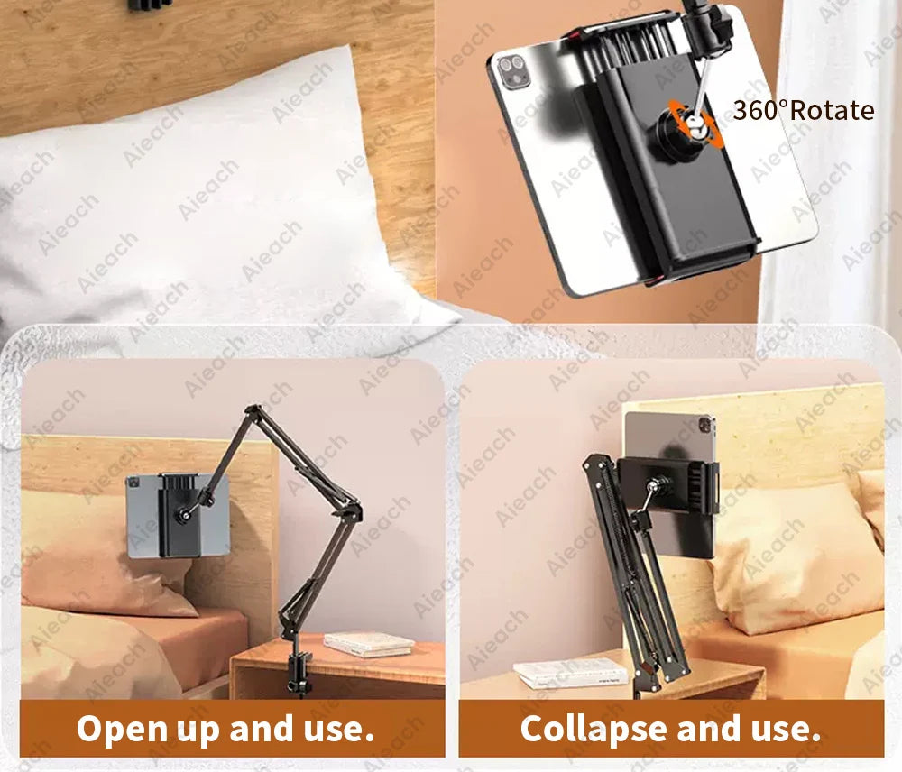 Suporte de Tablet para Cama com Braço Metálico 90 cm e Rotação 360°