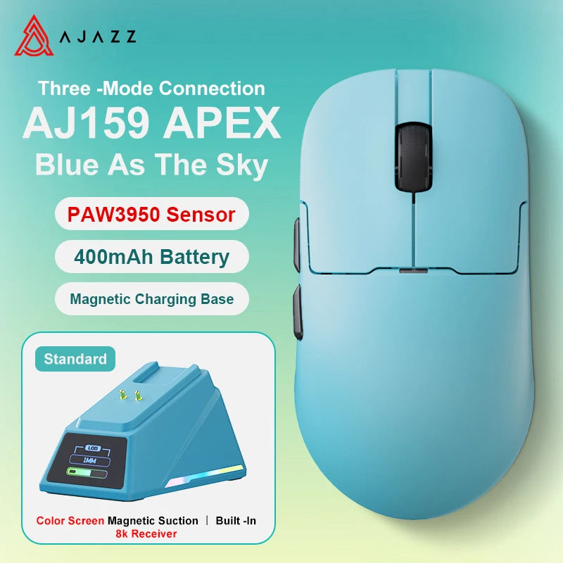 AJAZZ AJ159 APEX Paw3950 Wireless Mouse with RGB Magnetic Charging Base Lightweight Wired Bluetooth Gaming Mouse for PC Laptop