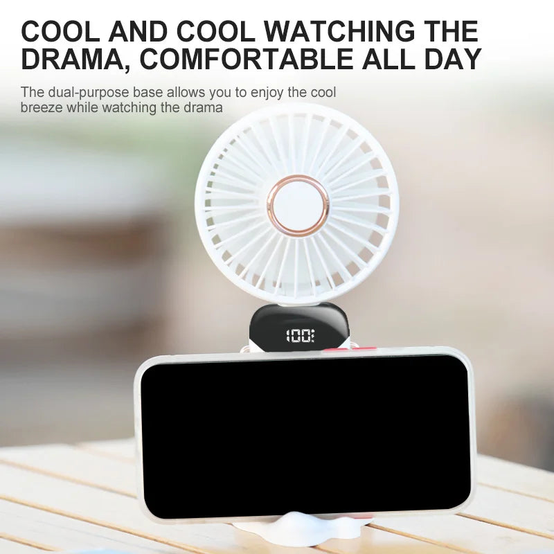 Handheld Mini Fan Foldable Portable Neck Hanging Fans 5 Speed ​​USB Rechargeable Fan with Phone Stand and Display Screen 1800 mAh