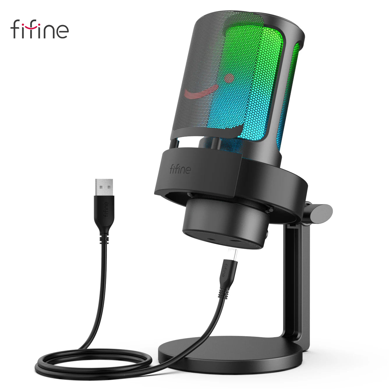 Microfone USB FIFINE A8 com Mute Tátil, Saída de Áudio e RGB, Pro Studio