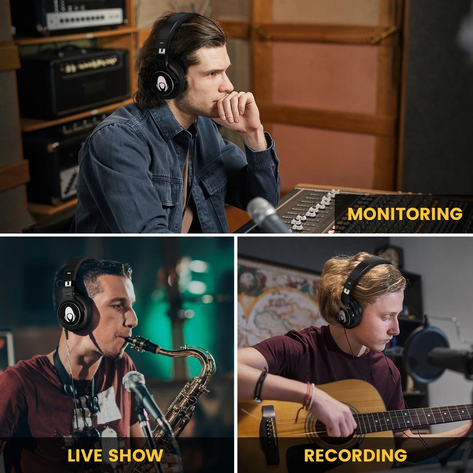 Talomen W50x Corded Studio Headphones, Stereo Professional DJ Headphones, Over-Ear Monitor Headphones with Detachable Cable