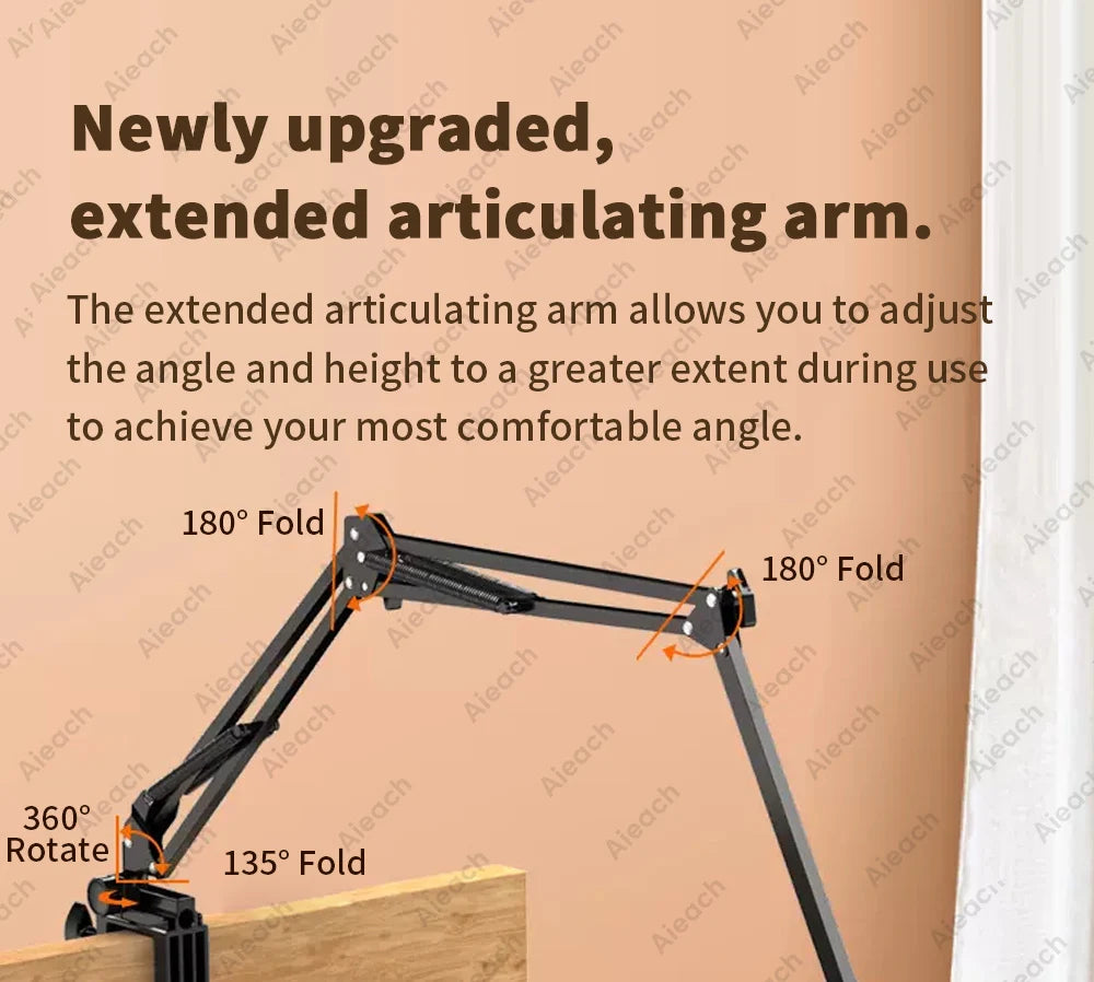 Suporte de Tablet para Cama com Braço Metálico 90 cm e Rotação 360°