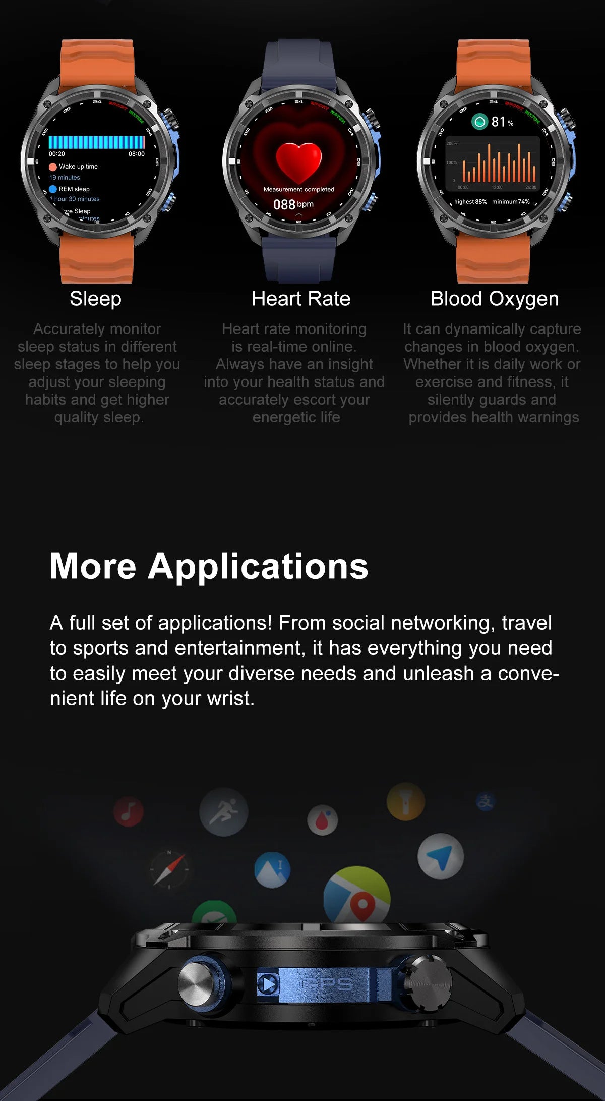 Smartwatch Militar 2025 – Mapas Offline, Memória 4GB e Multimédia Completa