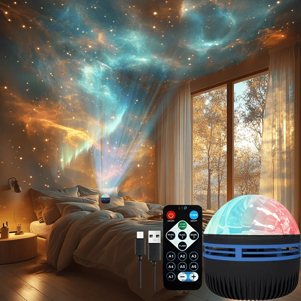 LED Night Light 7 Colors Starry Sky Projector Light Northern Aurora Ambient Light with Auto Rotation USB Remote for Room Decoration