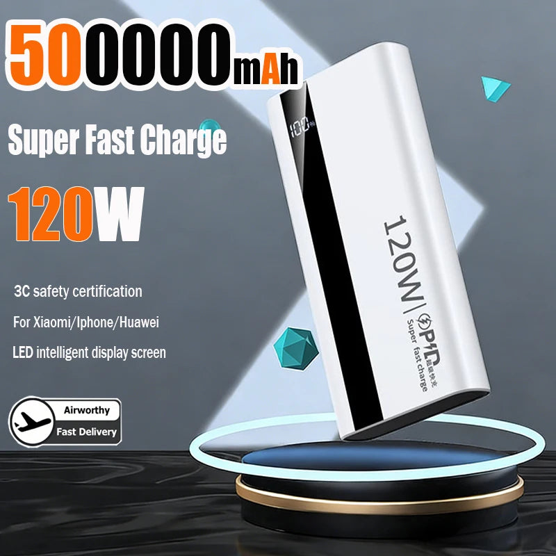 Power Bank 500000mAh Alta Capacidade — 120W Super Carga Rápida Portátil