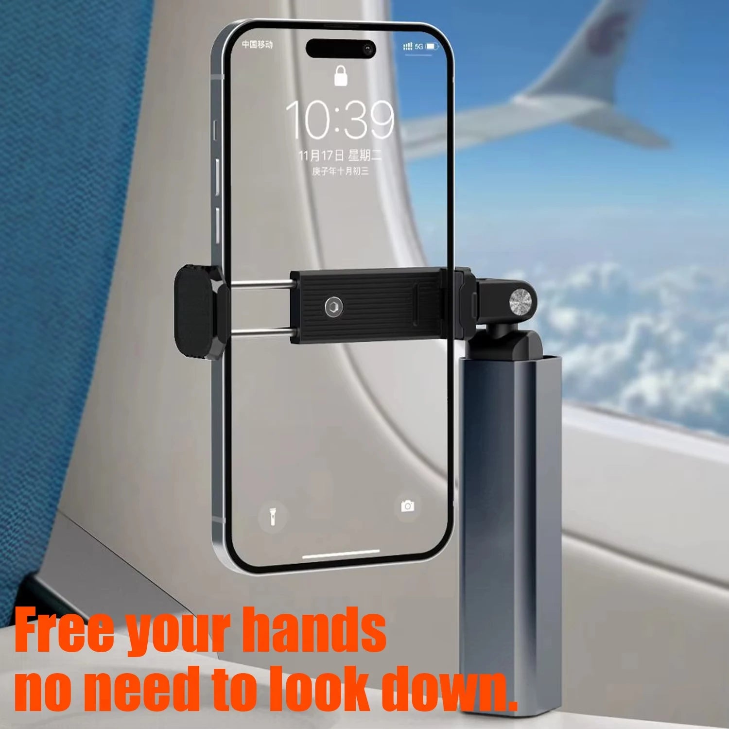 360 Degree Portable Travel Phone Holder Desktop Adjustable Rotatable Phone Stand for Airplane Flight Train Foldable Seat Bracket