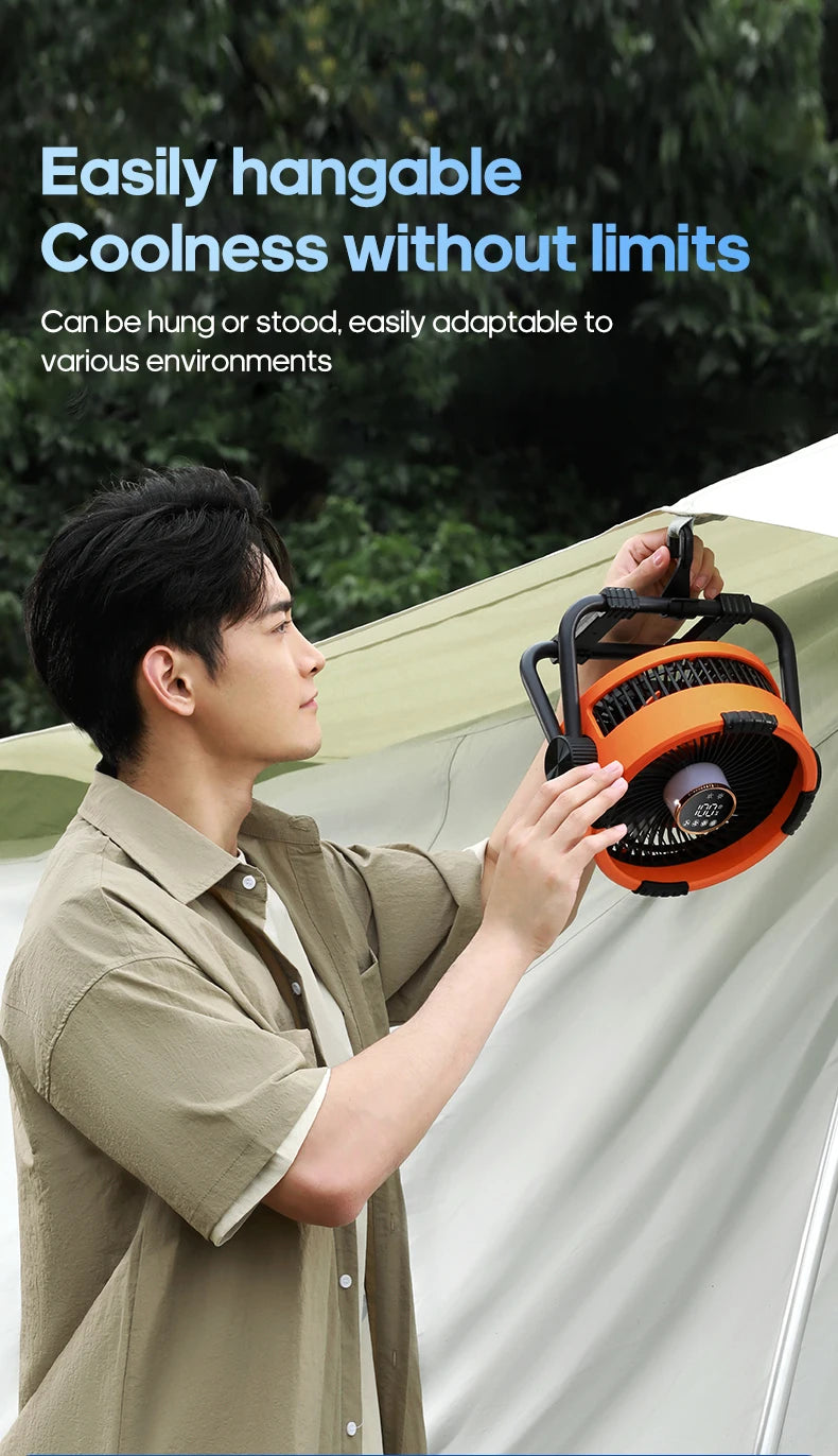 Portable 6 in 1 Outdoor Camping Fan 20000mAh Rechargeable Wireless Tent Ceiling Fan 4 Speed ​​Adjustment LED Lighting Power Bank