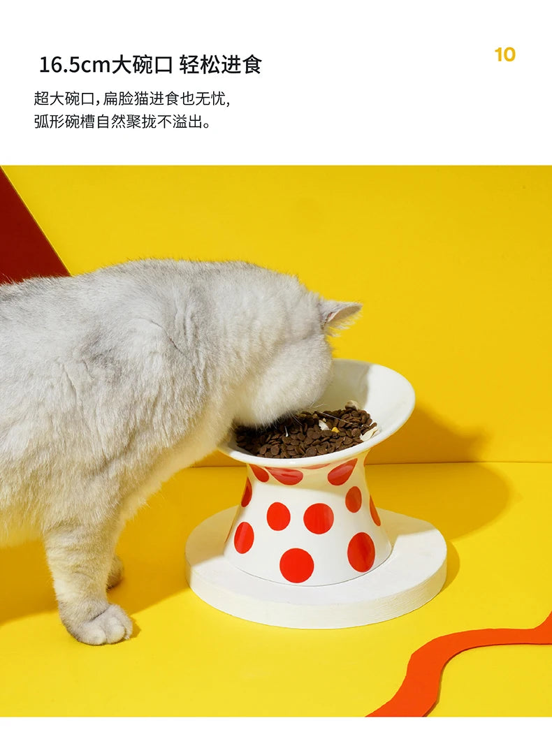 Ceramic Cat and Dog Bowls, Anti-Tip Pet Food Dishes Elevated base design protects cats' necks, suitable for small dogs and cats