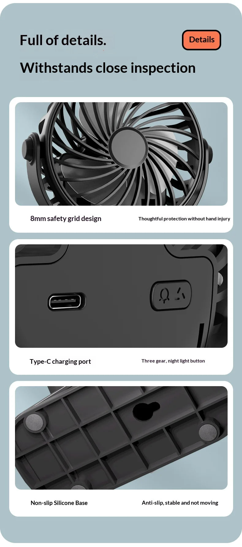 HOMEFISH Portable Rechargeable Clip Fan 720° Rotatable Hanging Fan with Night Light Air Cooler for Outdoor Camping Fan