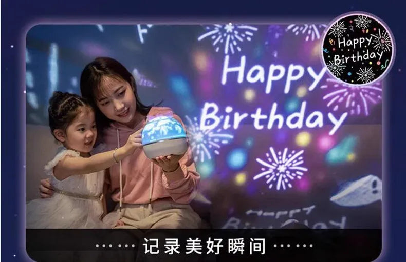 Candeeiro Lua Rotativo com Projeção Galaxy e Luz Noturna Decorativa