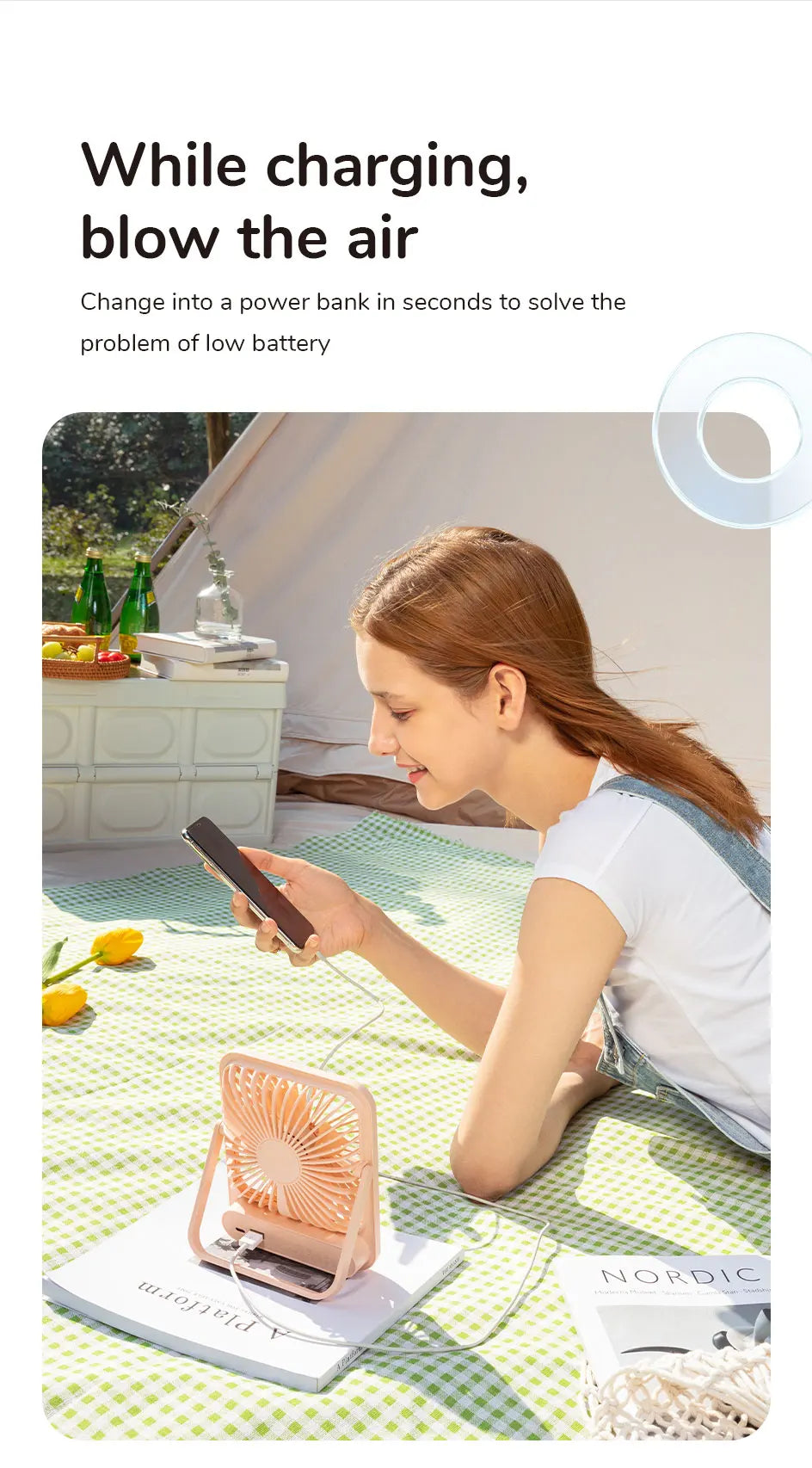 Ventoinha JISULIFE de Mesa — USB, 4 Velocidades, Ultra Silenciosa e Portátil