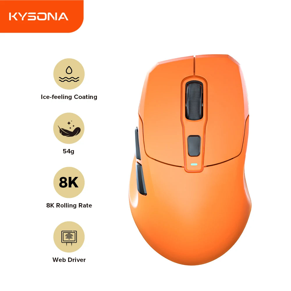 KYSONA Uranus PRO Wireless Gaming Mouse Ergonomic Mouse PAW3395 54g 8KHz Polling Rate 26000DPI For Right Big Hand PC Gamer