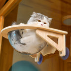 Cat Window Perch Hammock with Suction Cups, Solid Wood Window Mount Cat Bed, Indoor Cat Space Capsule Pet Nest