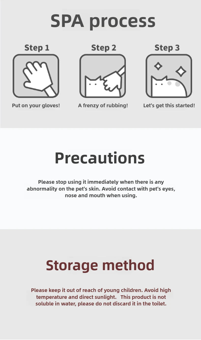 Pet no-wash hair cleaning gloves dog bath deodorization disposable cat cleaning wipes 8 pieces per pack of pet products for cat