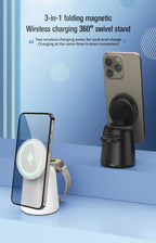 3 in 1 Magnetic Wireless Charger Stand For Magsafe iPhone 15 14 13 12 Pro Max Airpods IWatch 9 8 7 6 Fast Charging Dock Station