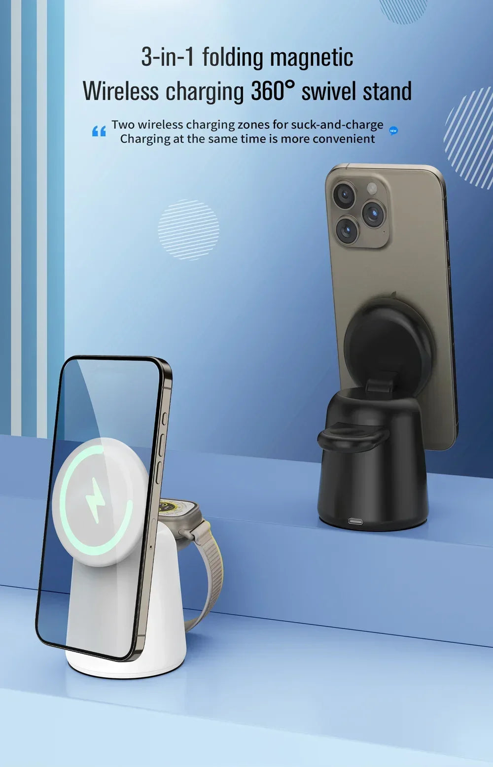 3 in 1 Magnetic Wireless Charger Stand For Magsafe iPhone 15 14 13 12 Pro Max Airpods IWatch 9 8 7 6 Fast Charging Dock Station