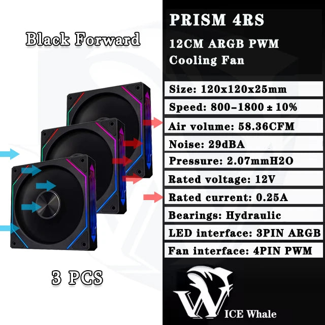 LDPCSJ Prism 4RS 120mm ARGB PC Case Fan with Infinity Mirror Design, 4-PIN PWM Motherboard Synchronization CPU Cooler Fan