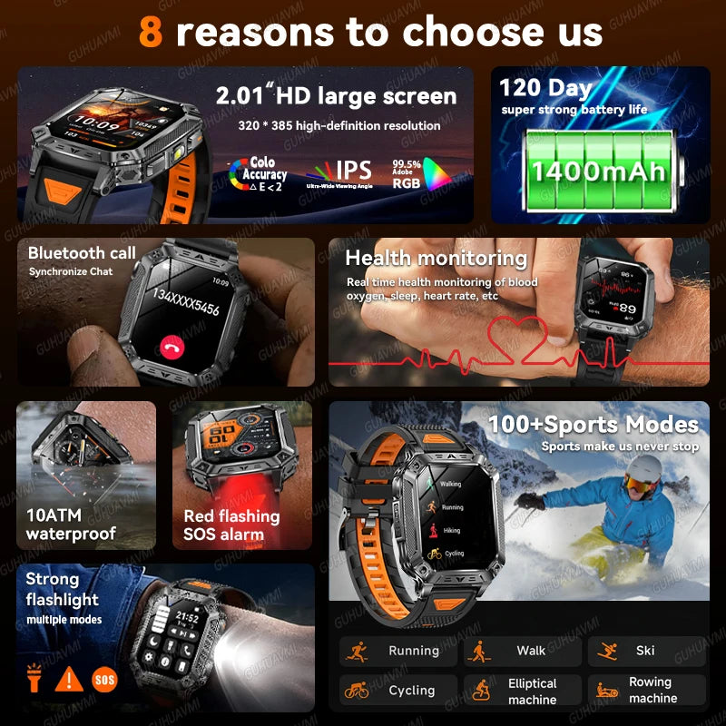 Smartwatch Militar 2026 – Robustez Extrema, Lanterna LED e Autonomia XL