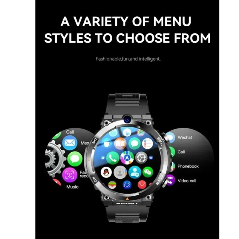 H10 4G LTE Men's Smartwatch: Dual 500W camera for video calls, 4 + 128 GB, WiFi NFC, 1380mAh battery