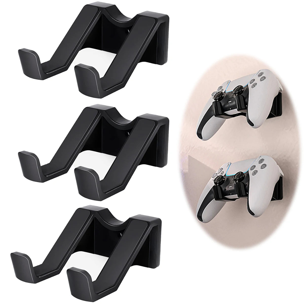 Wall Mounted Gamepad Holder for PS5/PS4/Xbox/Switch – 3 Pcs Black Controller Stand with Adhesive & Screws Gaming Accessories