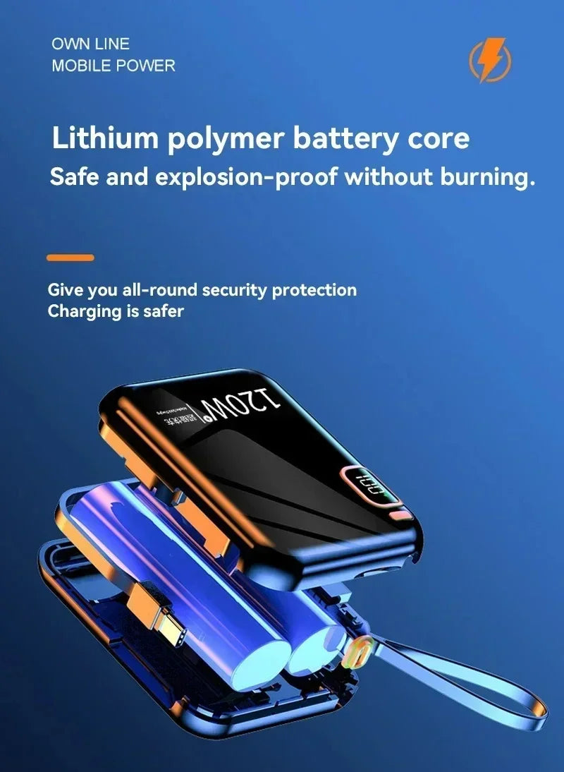 2025 New MINI 10000mAh Portable PD 120W Power Bank Two-Way Fast Charger Mini Powerbank for iPhone Xiaomi Samsung