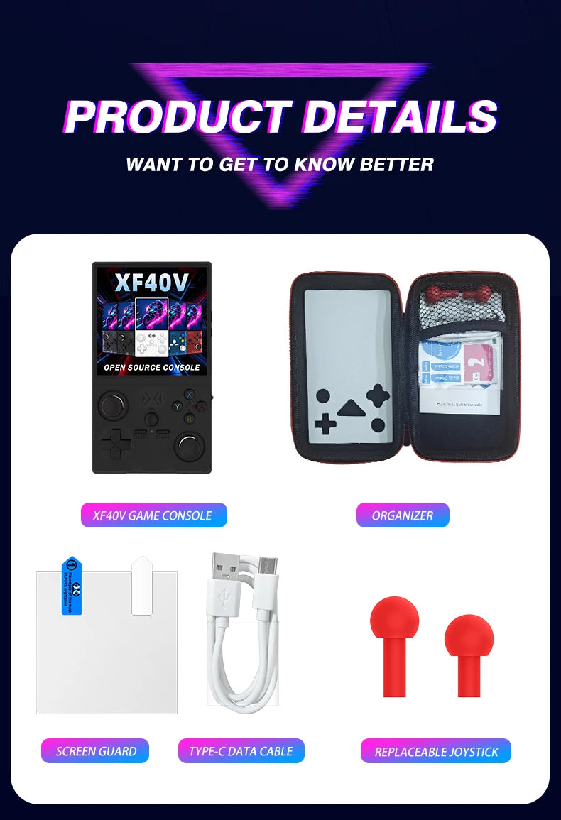 Open Source XF40V Retro Handheld Game Console 4.0 Inch 720x720 IPS Screen Portable Hand Held Retro Video Gaming Player