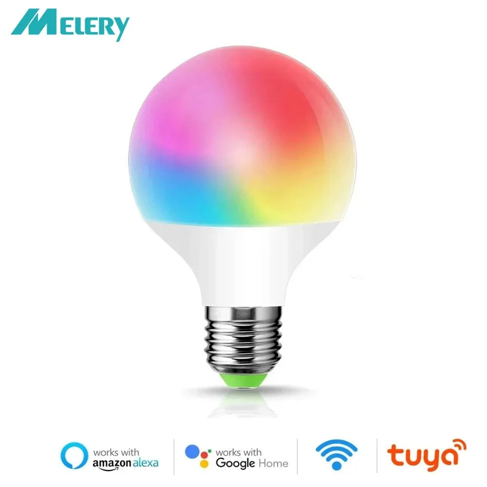 Melery Wifi Smart E27 LED Light Bulb G95 12W Equivalent 100-240V Warm Cool White RGB Color Changing Spot Lamp Alexa Google Home
