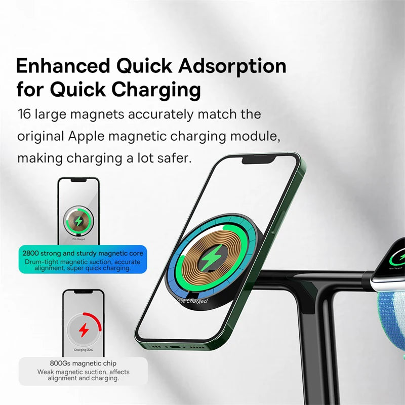 Baseus 3 in 1 20W Magnetic Wireless Charger Stand For Phone iPhone 15 14 Pro Airpods Apple Watch Fast Charging Station Holder