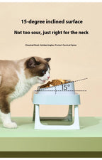 Foldable Stainless Steel Elevated Pet Bowl - Dual Dish Non-Slip Anti-Tip Raised Feeder with Neck Support for Cats Dogs