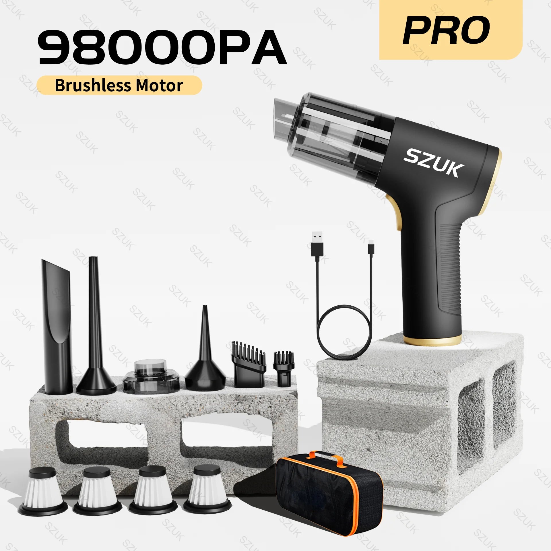 SZUK 98000PA Car Vacuum Cleaner Mini Powerful Cleaning Machine Strong Suction Handheld Wireless Portable Home Appliance