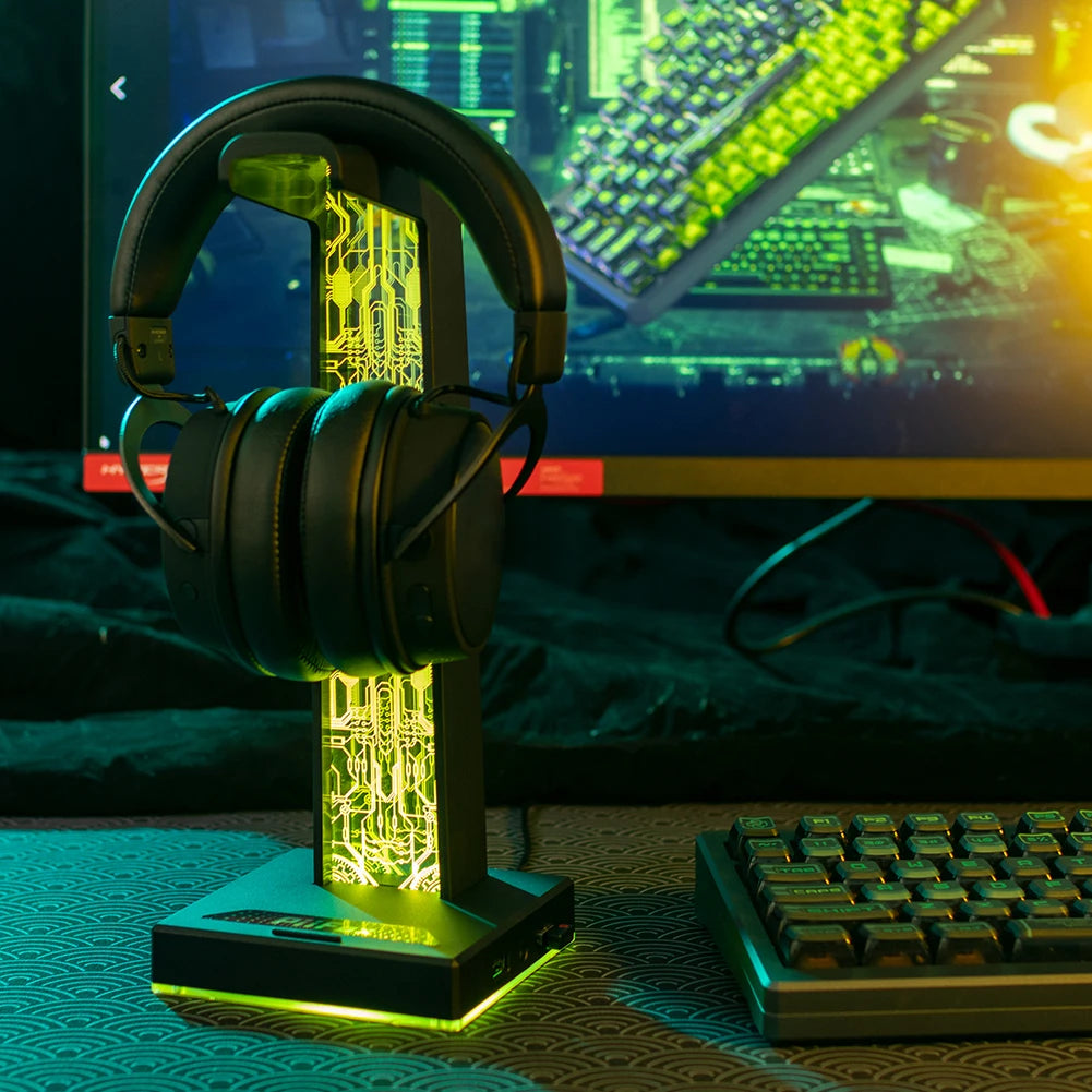 Suporte RGB para Headphones com 2 Portas USB — Hanger Gaming de Secretária
