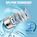 A bottle of hydrogen water, a glass of hydrogen-rich water, a USB-powered hydrogen electrolysis generator (3-minute charge), fitness equipment.