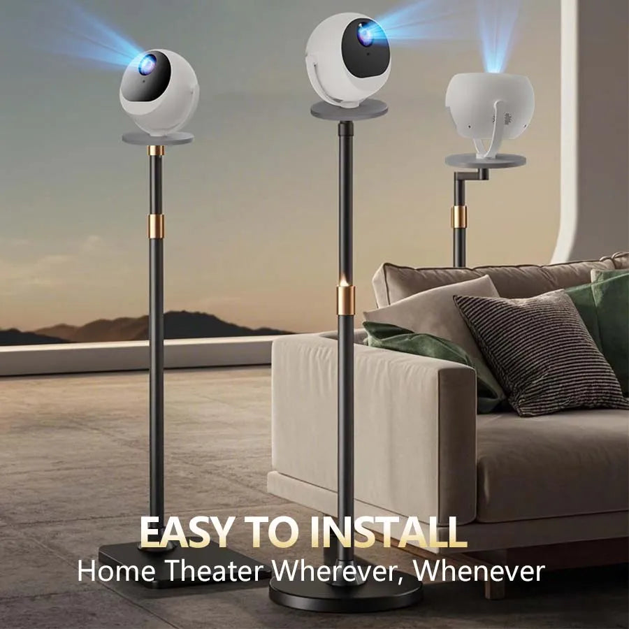 Projetor Portátil 4K — Android, WiFi6, BT5.0, Auto Keystone, Rotação 360°