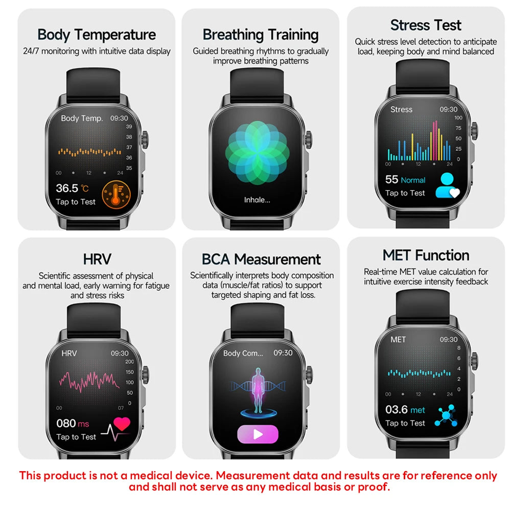 2026 New Model Uric Acid & Lipid Health Analysis Smartwatch Men's ECG+PPG Bluetooth Call 2.01 inch Flashlight Smartwatch Women's