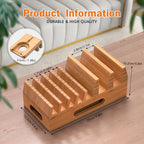 Bamboo Charging Station Organizer for Multiple Devices & Wood Desktop Docking Charging Stand Such As Cell Phone Tablets