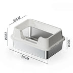 Stainless Steel Cat Litter Box with Lid and Scoop for Big Cat XL Metal Litter Pan Tray with High Wall Sides Enclosure Non-Sticky