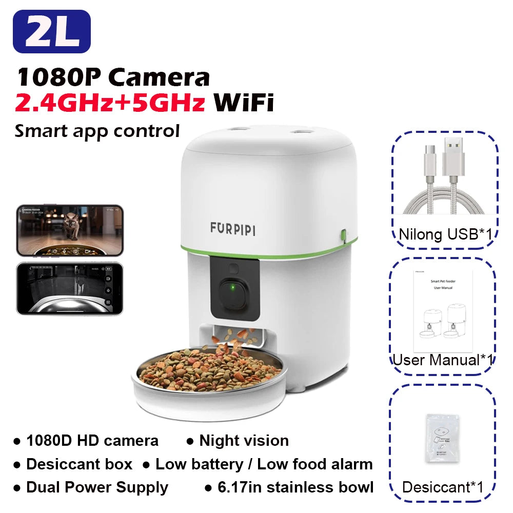 1080P HD Camera Automatic Cat Feeder with 5G WiFi Tuya Pet Cat Smart Food Kibble Dispenser Auto Feeder for Cats Dog Accessories