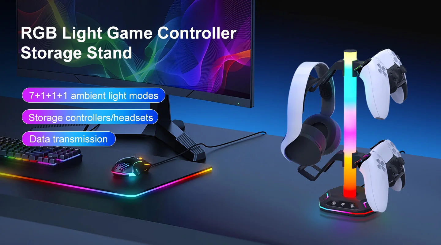 REMANK Game Controller Holder PS5 For PS5 slim PS4 PC XBox Control Handle Bracket Headphone Holder Storage Accessories RGB light