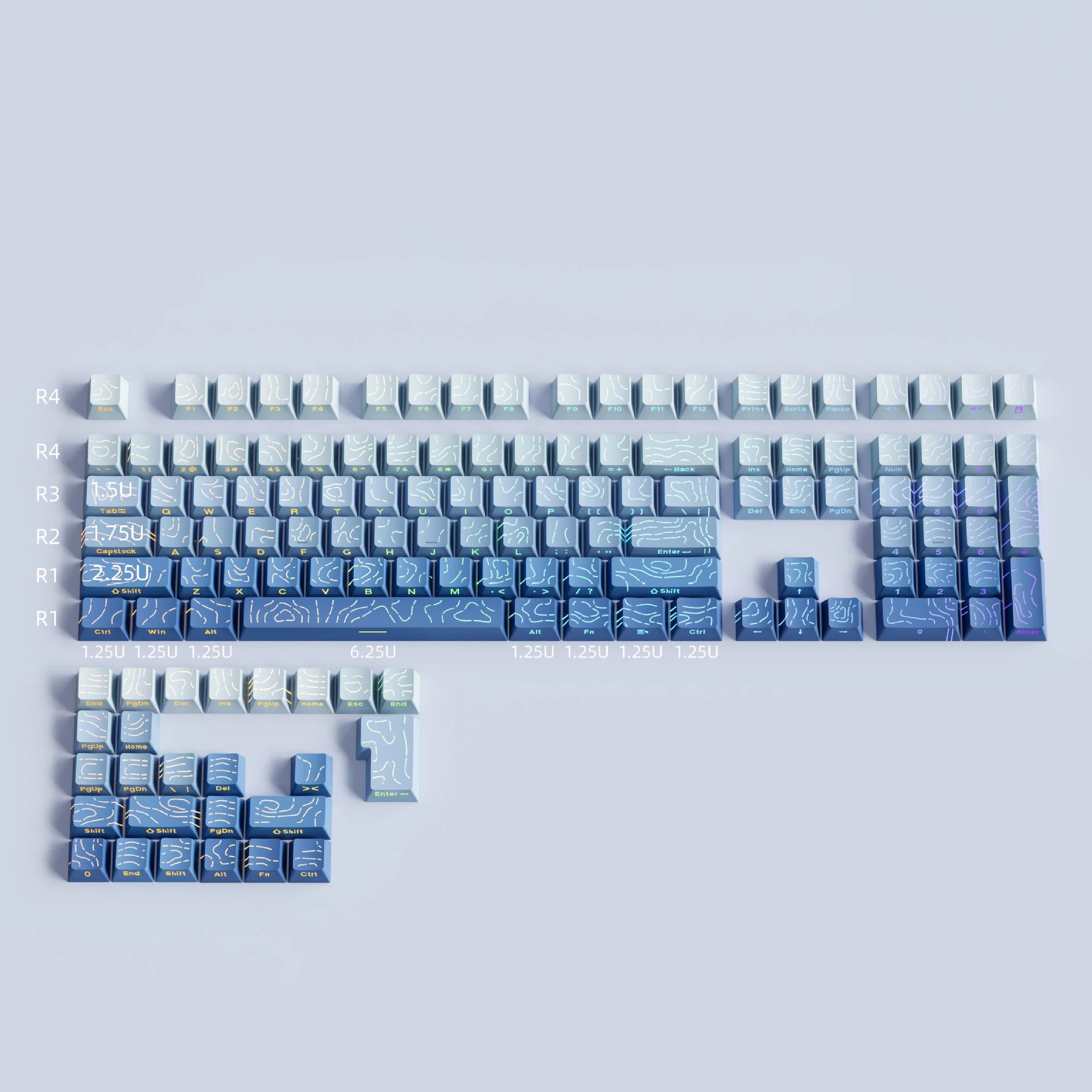 Line Gradient Side Shine Through Keycaps Cherry Profile PBT Custom Keycaps for 60% 65% 75% 96% 98% 100% Mechanical Keyboard