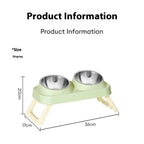 Foldable Stainless Steel Elevated Pet Bowl - Dual Dish Non-Slip Anti-Tip Raised Feeder with Neck Support for Cats Dogs