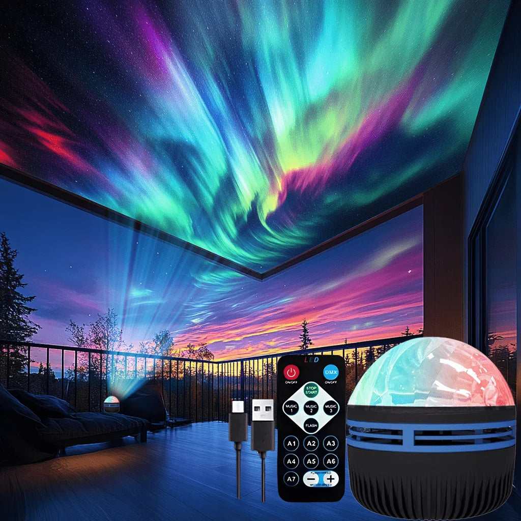 LED Night Light 7 Colors Starry Sky Projector Light Northern Aurora Ambient Light with Auto Rotation USB Remote for Room Decoration