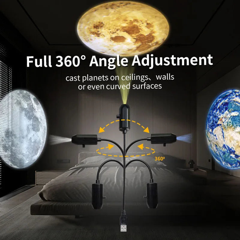 LED Star Galaxy Projector Lamp Moon Earth Wall Decor Switchable Pattern Projection Night Light for Home Bedroom Decoration