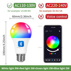 Lâmpada Smart E27 RGBCW Tuya Bluetooth com Controlo por App, Formato Globo