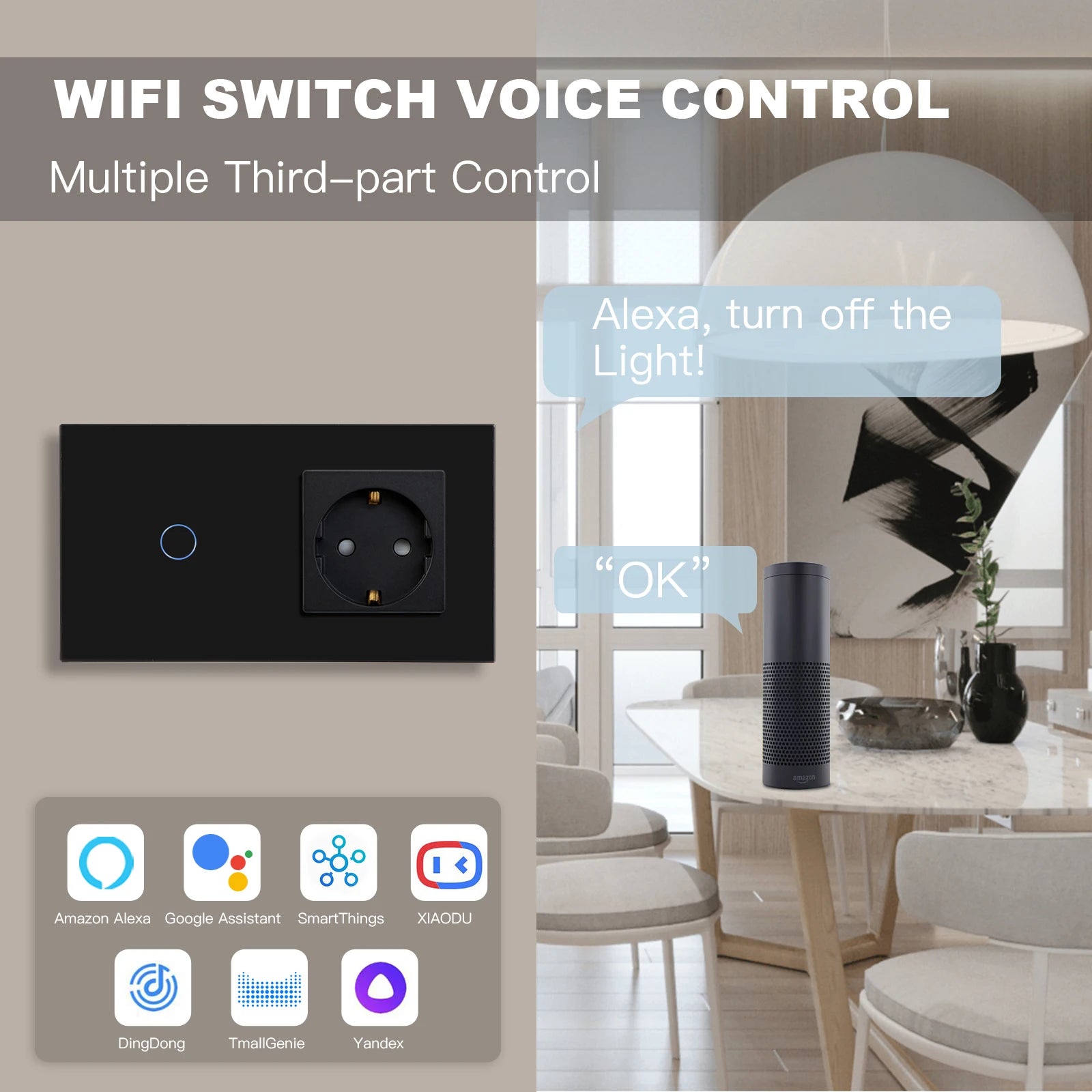 BSEED WiFi Touch Switch — 1/2/3 Gang Smart Tuya com USB‑C