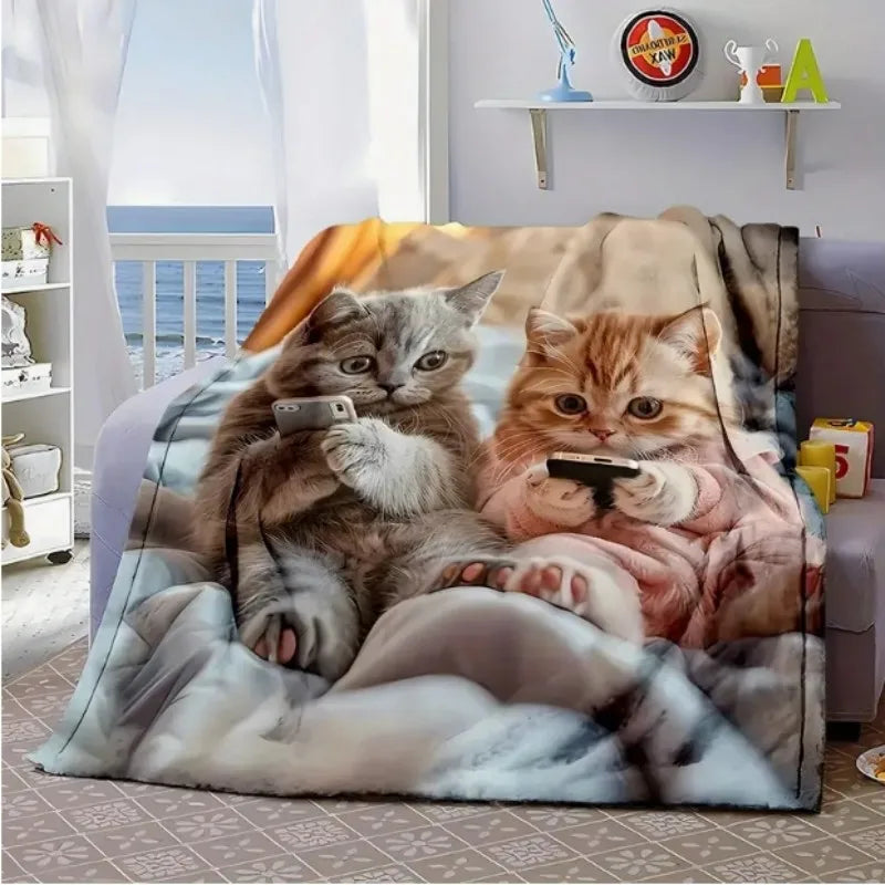 VIKAMA Cartoon Cat Flannel Blanket, suitable for all seasons, soft patterned office neck blanket and home gift blanket.